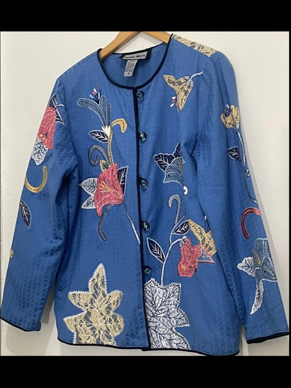 Indigo Moon Embroidered Floral Blue multicolor Jacket Size Small